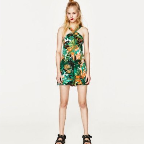 tropical print jumpsuit zara